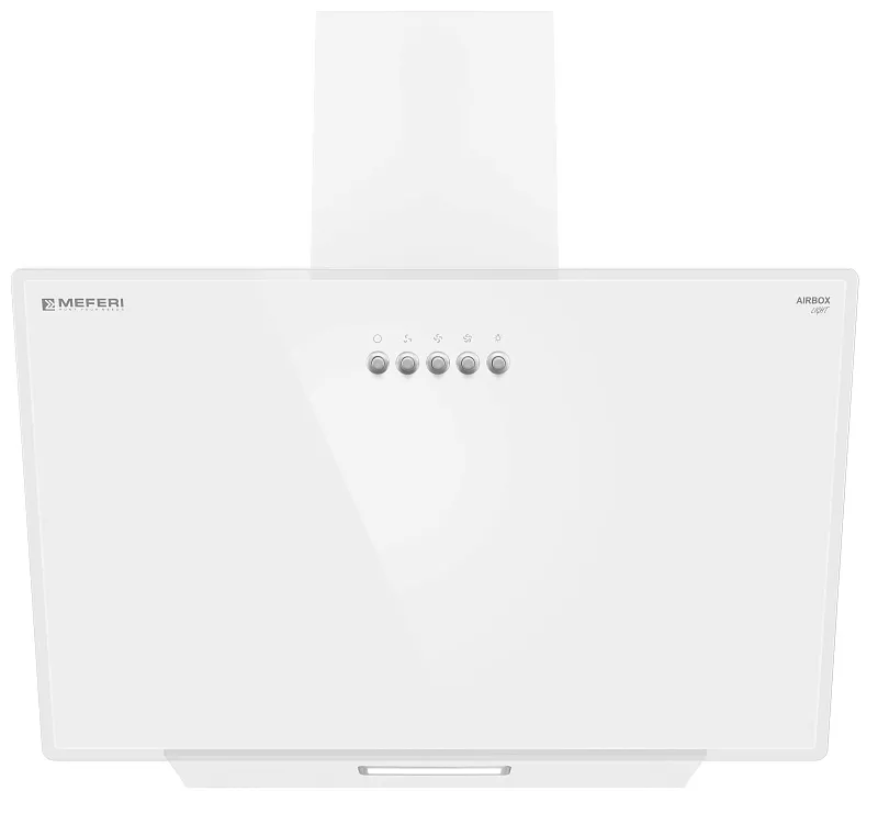 Вытяжка кухонная MEFERI AIRBOX60WH LIGHT, 60 см, наклонная, белая, стекло, производительность 650 м3/ч, 3 скорости, низкий уровень шума, режимы отвод и рециркуляция, гарантия 3 года