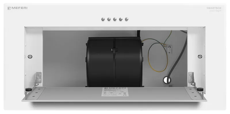 Вытяжка кухонная MEFERI SMARTBOX60WH GLASS POWER, 60 см, встраиваемая, белая, стекло, производительность 900 м3/ч, 3 скорости, низкий уровень шума, режимы отвод и рециркуляция, гарантия 3 года