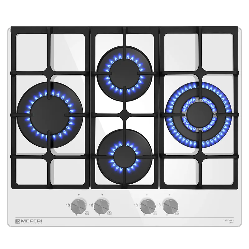 Фото varochnaya_panel_gazovaya_mgh604wh_glass_ultra на сайте meferi-home.ru Варочная панель газовая MEFERI MGH604WH GLASS ULTRA - изображение varochnaya_panel_gazovaya_mgh604wh_glass_ultra