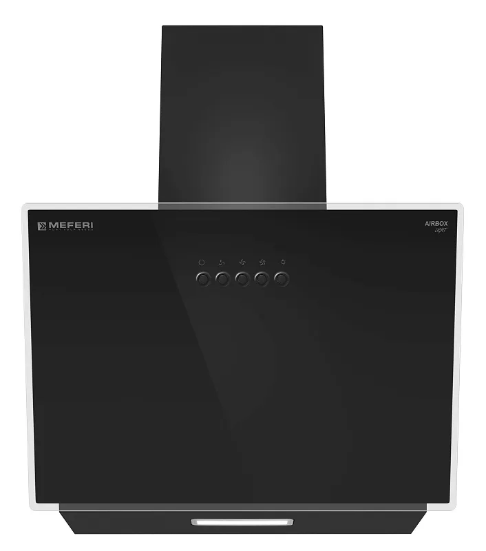 Вытяжка кухонная MEFERI AIRBOX45BK LIGHT, 45 см, наклонная, черная, стекло, производительность 650 м3/ч, 3 скорости, низкий уровень шума, режимы отвод и рециркуляция, гарантия 3 года