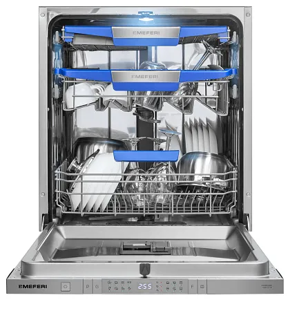 Посудомоечная машина встраиваемая с инвертором MEFERI MDW6083 COMFORT PLUS, 60 см, 14 комплектов посуды, с автооткрыванием, с аквастопом,  луч на полу, внутренняя подсветка, половинная загрузка, отсрочка