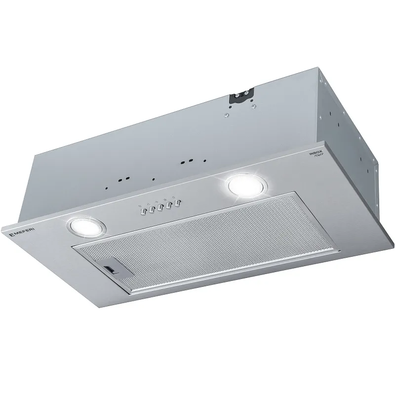 Вытяжка кухонная MEFERI INBOX60IX POWER, 60 см, встраиваемая, серая, производительность 900 м3/ч, 3 скорости, низкий уровень шума, режимы отвод и рециркуляция, гарантия 3 года
