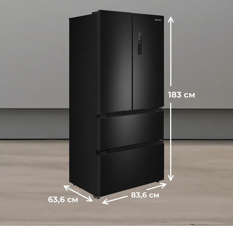 Холодильник отдельностоящий, с инвертором MEFERI MFR83BLACK IX TOTAL NO FROST FRENCH DOOR COMFORT, двухкамерный, с зоной свежести, с льдогенератором