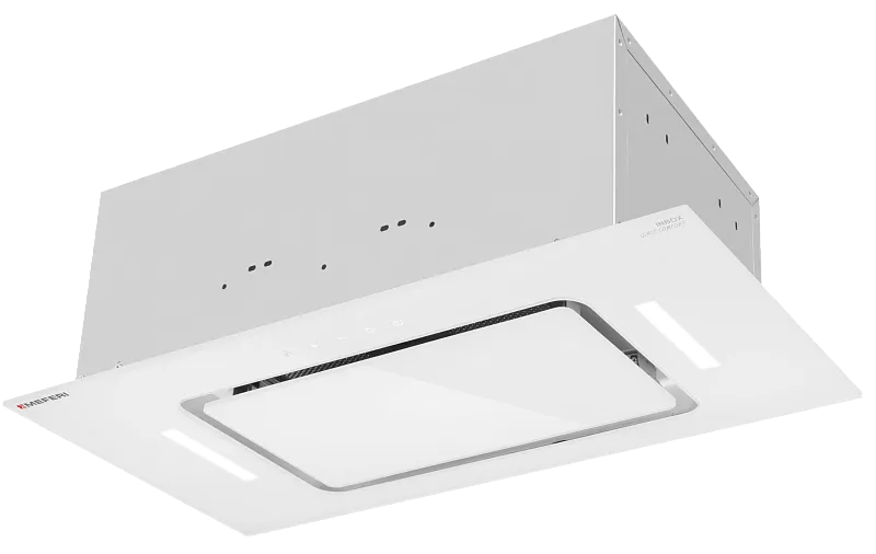 Вытяжка кухонная MEFERI INBOX60WH GLASS COMFORT, 60 см, встраиваемая, белая, стекло, производительность 950 м3/ч, 3 скорости, низкий уровень шума, режимы отвод и рециркуляция, пульт дистанционного управления, гарантия 3 года - изображение vytyazhka_polnovstraivaemaya_inbox60wh_glass_comfort  