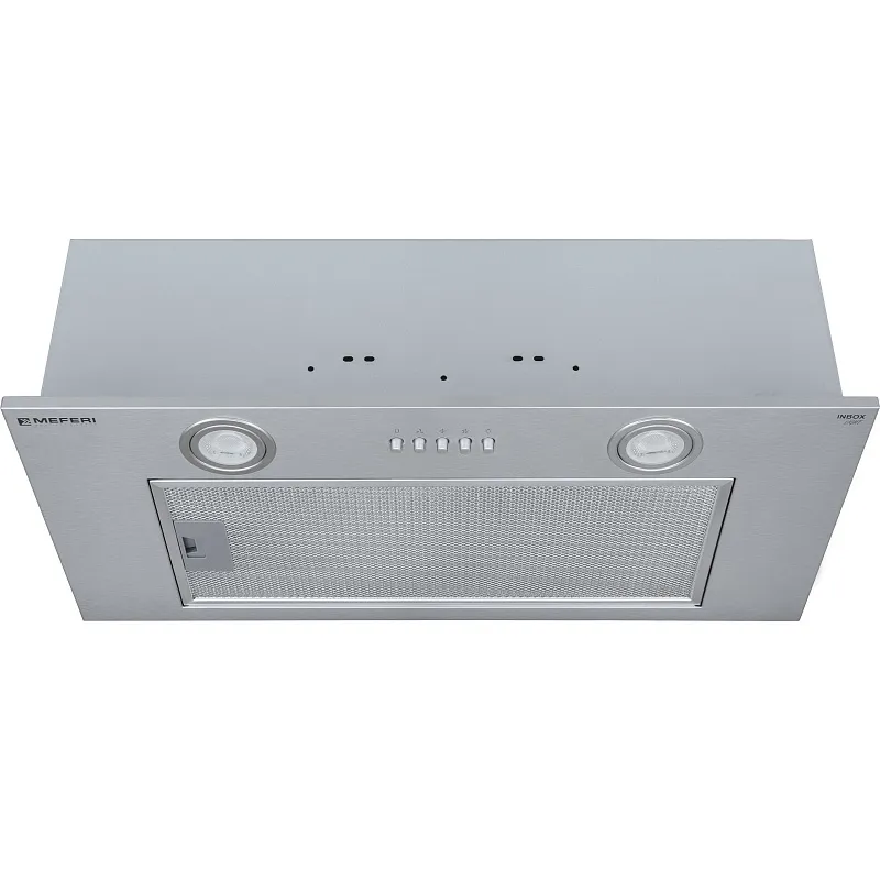 Вытяжка кухонная MEFERI INBOX60IX LIGHT, 60 см, встраиваемая, серая, производительность 650 м3/ч, 3 скорости, низкий уровень шума, режимы отвод и рециркуляция, гарантия 3 года
