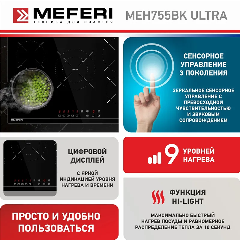 Варочная панель электрическая MEFERI MEH755BK ULTRA (Модификация 2025 года)