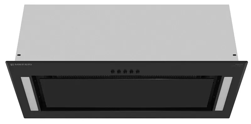 Вытяжка кухонная MEFERI INBOX60BK GLASS POWER, 60 см, встраиваемая, черная, стекло, производительность 900 м3/ч, 3 скорости, низкий уровень шума, режимы отвод и рециркуляция, гарантия 3 года