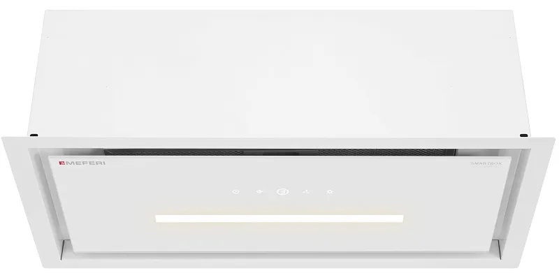 Вытяжка кухонная MEFERI SMARTBOX60WH GLASS COMFORT, 60 см, встраиваемая, белая, стекло, производительность 950 м3/ч, 3 скорости, низкий уровень шума, режимы отвод и рециркуляция, гарантия 3 года