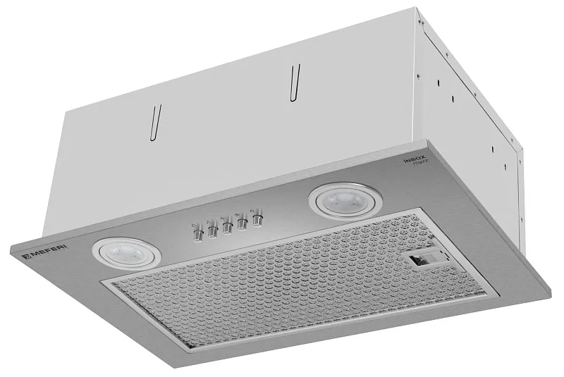 Вытяжка кухонная MEFERI INBOX45IX POWER, 45 см, встраиваемая, серая, производительность 900 м3/ч, 3 скорости, низкий уровень шума, режимы отвод и рециркуляция, гарантия 3 года