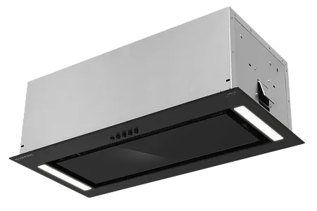 Вытяжка кухонная MEFERI INBOX60BK GLASS POWER, 60 см, встраиваемая, черная, стекло, производительность 900 м3/ч, 3 скорости, низкий уровень шума, режимы отвод и рециркуляция, гарантия 3 года