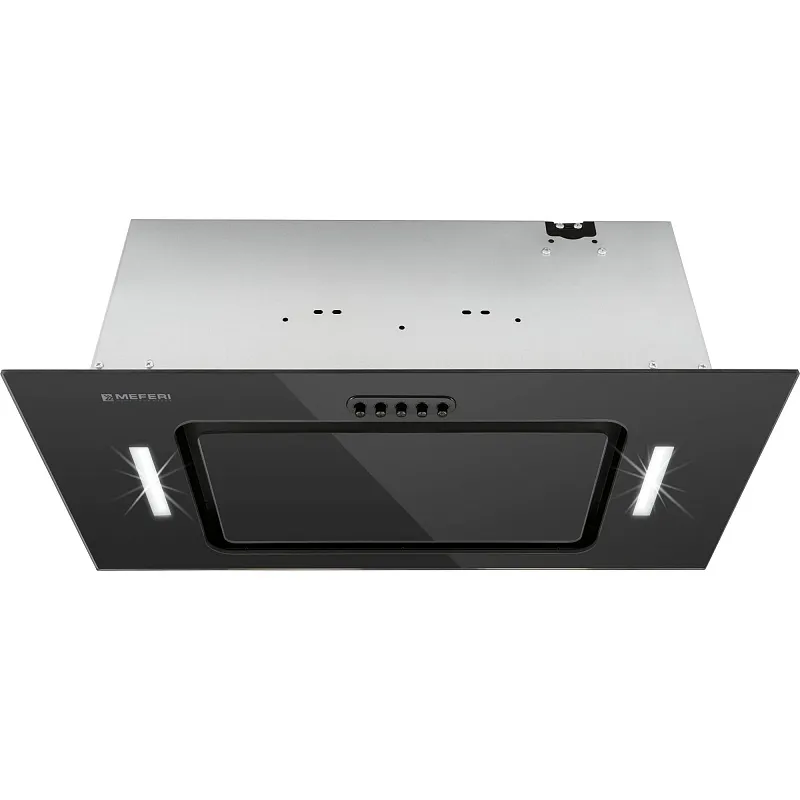 Вытяжка кухонная MEFERI INBOX60BK GLASS ULTRA, 60 см, встраиваемая, черная, стекло, производительность 900 м3/ч, 3 скорости, низкий уровень шума, режимы отвод и рециркуляция, гарантия 3 года