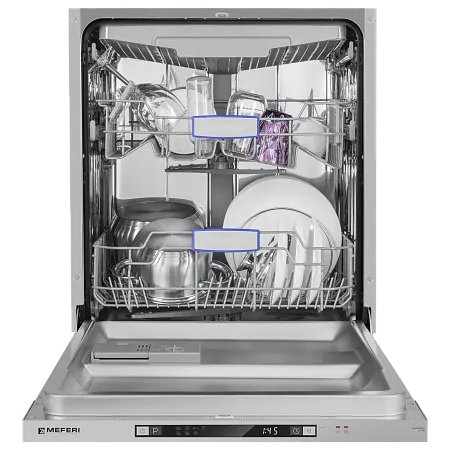 Посудомоечная машина встраиваемая MEFERI MDW6073 ULTRA, 60 см, напольная, 14 комплектов посуды, 7 программ, 3 корзины, луч на полу, внутренняя подсветка, половинная загрузка Посудомоечная машина встраиваемая MEFERI MDW6073 ULTRA, 60 см, напольная, 14 комплектов посуды, 7 программ, 3 корзины, луч на полу, внутренняя подсветка, половинная загрузка