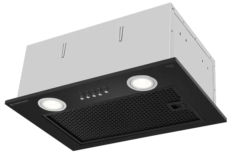 Вытяжка кухонная MEFERI INBOX45BK POWER, 45 см, встраиваемая, черная, производительность 900 м3/ч, 3 скорости, низкий уровень шума, режимы отвод и рециркуляция, гарантия 3 года - изображение vytyazhka_polnovstraivaemaya_inbox45bk_power  