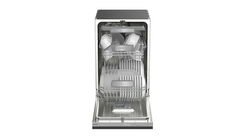 Посудомоечная машина узкая встраиваемая с инвертором MEFERI MDW4593 LUXE, 45 см, 10 комплектов посуды, аквастоп, проекция обратного отсчёта времени, внутренняя подсветка, половинная загрузка, таймер