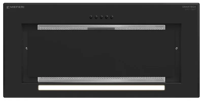 Вытяжка кухонная MEFERI SMARTBOX60BK GLASS POWER, 60 см, встраиваемая, черная, стекло, производительность 900 м3/ч, 3 скорости, низкий уровень шума, режимы отвод и рециркуляция, гарантия 3 года
