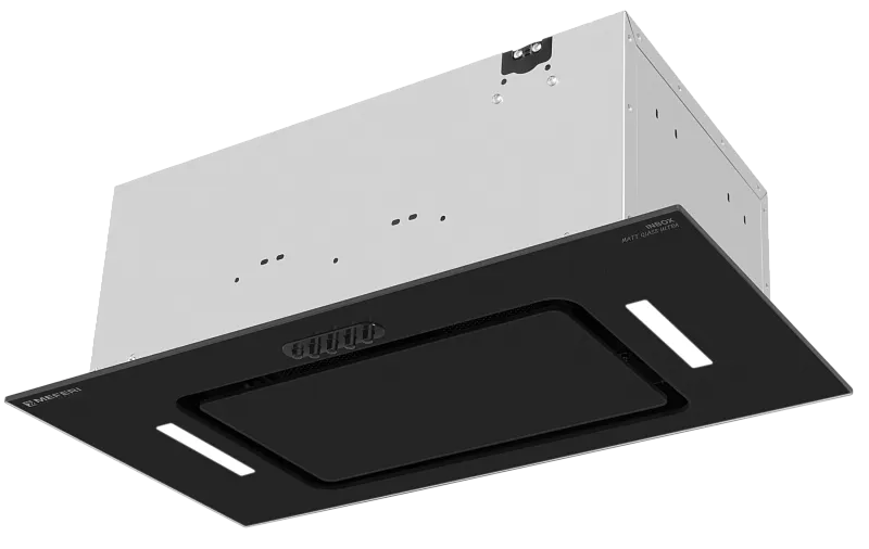 Фото vytyazhka_polnovstraivaemaya_inbox60bk_matt_glass_ultra на сайте meferi-home.ru Вытяжка кухонная MEFERI INBOX60BK MATT GLASS ULTRA, 60 см, встраиваемая, черная, матовое стекло, производительность 900 м3/ч, 3 скорости, низкий уровень шума, режимы отвод и рециркуляция, гарантия 3 года - изображение vytyazhka_polnovstraivaemaya_inbox60bk_matt_glass_ultra