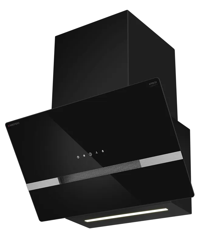 Фото vytyazhka_naklonnaya_pristennaya_airbox60bk_comfort_plus на сайте meferi-home.ru Вытяжка кухонная MEFERI AIRBOX60BK COMFORT PLUS, 60 см, наклонная, черная, стекло, производительность 1200 м3/ч, 3 скорости, низкий уровень шума, режимы отвод и рециркуляция, гарантия 3 года - изображение vytyazhka_naklonnaya_pristennaya_airbox60bk_comfort_plus