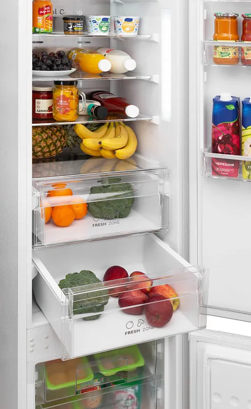 Холодильник встраиваемый, с инвертором MEFERI MBR193 TOTAL NO FROST ULTRA (модификация 2025), двухкамерный, двухдверный, перенавешиваемые двери, суперохлаждение, суперзаморозка, с зоной свежести, с металлической пластиной Metal Cooling