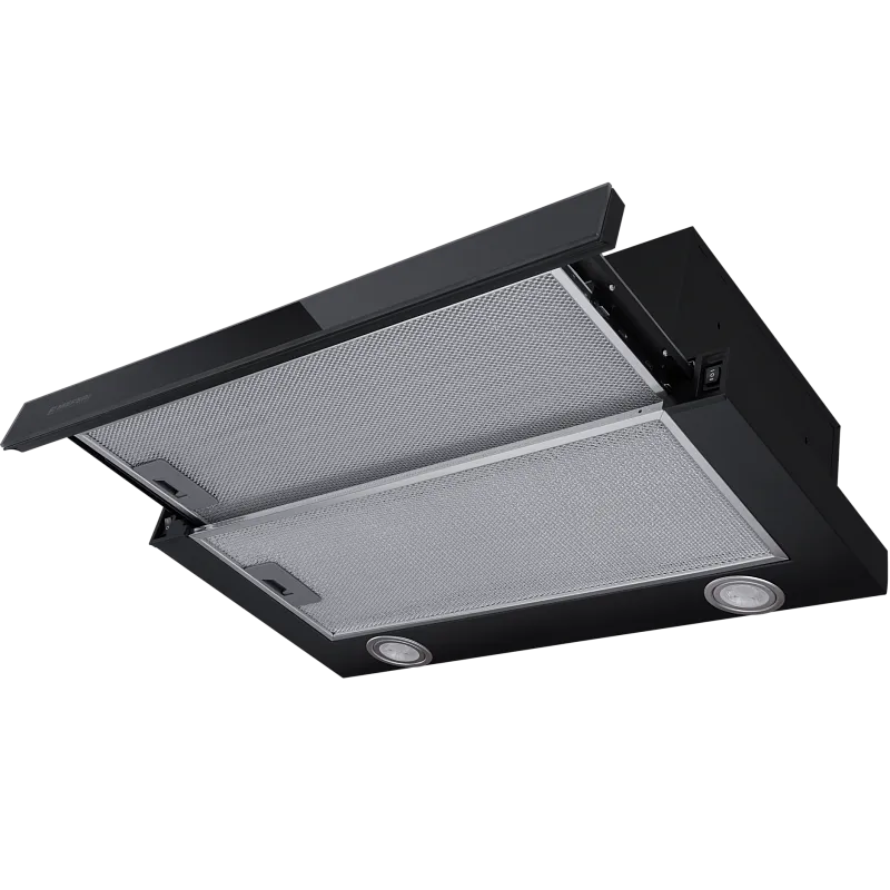 Вытяжка телескопическая кухонная MEFERI SLIDEBOX60BK GLASS ULTRA, 60 см, черная, стекло, производительность 850 м3/ч, 2 скорости, низкий уровень шума, режимы отвод и рециркуляция, гарантия 3 года - изображение vytyazhka_teleskopicheskaya_slidebox60bk_glass_ultra  