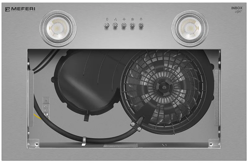 Вытяжка кухонная MEFERI INBOX45IX LIGHT, 45 см, встраиваемая, серая, производительность 650 м3/ч, 3 скорости, низкий уровень шума, режимы отвод и рециркуляция, гарантия 3 года