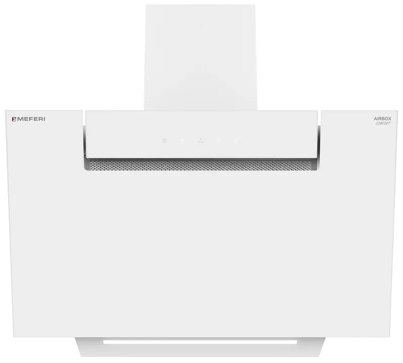 Вытяжка кухонная MEFERI AIRBOX60WH COMFORT, 60 см, наклонная, белая, стекло, производительность 950 м3/ч, 3 скорости, низкий уровень шума, режимы отвод и рециркуляция, гарантия 3 года