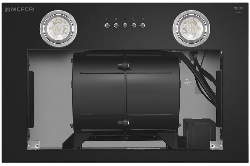 Вытяжка кухонная MEFERI INBOX45BK POWER, 45 см, встраиваемая, черная, производительность 900 м3/ч, 3 скорости, низкий уровень шума, режимы отвод и рециркуляция, гарантия 3 года