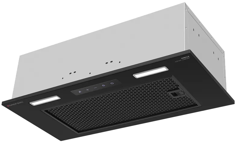 Фото vytyazhka_polnovstraivaemaya_inbox60bk_sensor_comfort на сайте meferi-home.ru Вытяжка кухонная MEFERI INBOX60BK SENSOR COMFORT, 60 см, полновстраиваемая, черная, производительность 950 м3/ч, 3 скорости, низкий уровень шума, режимы отвод и рециркуляция, гарантия 3 года - изображение vytyazhka_polnovstraivaemaya_inbox60bk_sensor_comfort