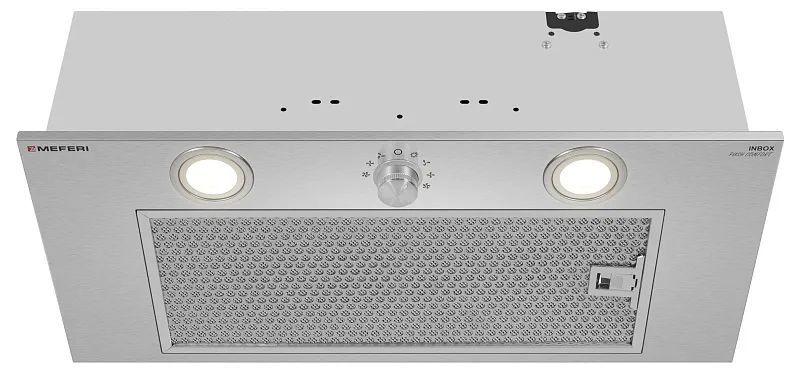 Вытяжка кухонная MEFERI INBOX60IX PUSH COMFORT, 60 см, встраиваемая, нержавеющая сталь, инверторный мотор, производительность 900 м3/ч, 3 скорости, с утапливаемым переключателем, низкий уровень шума, режимы отвод и рециркуляция, гарантия 3 года