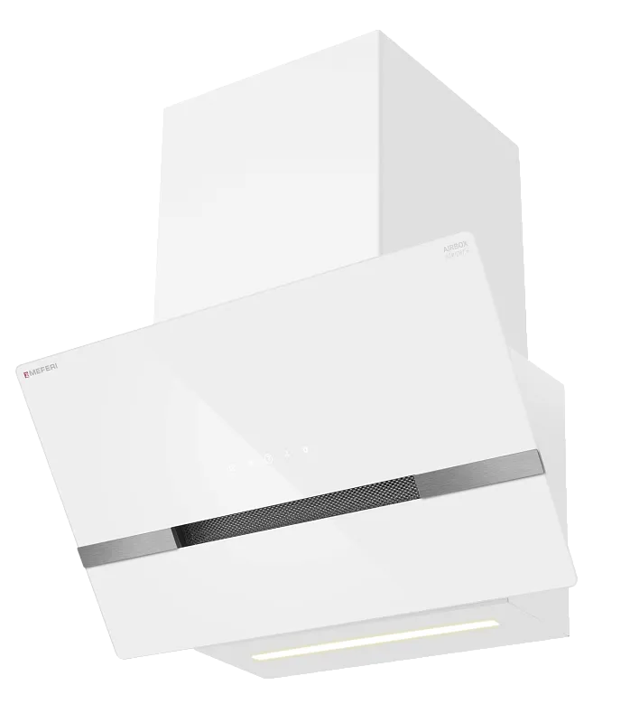 Вытяжка кухонная MEFERI AIRBOX60WH COMFORT PLUS, 60 см, наклонная, белая, стекло, производительность 1200 м3/ч, 3 скорости, низкий уровень шума, режимы отвод и рециркуляция, гарантия 3 года - изображение vytyazhka_naklonnaya_pristennaya_airbox60wh_comfort_plus  