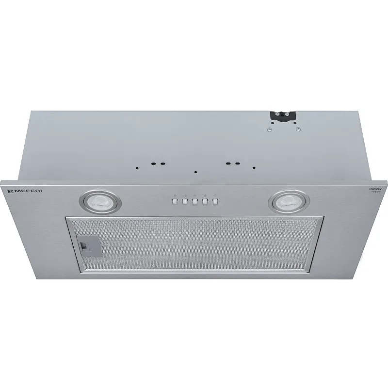 Вытяжка кухонная MEFERI INBOX60IX POWER, 60 см, встраиваемая, серая, производительность 900 м3/ч, 3 скорости, низкий уровень шума, режимы отвод и рециркуляция, гарантия 3 года
