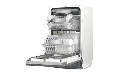 Посудомоечная машина узкая встраиваемая с инвертором MEFERI MDW4593 LUXE, 45 см, 10 комплектов посуды, аквастоп, проекция обратного отсчёта времени, внутренняя подсветка, половинная загрузка, таймер Посудомоечная машина узкая встраиваемая с инвертором MEFERI MDW4593 LUXE, 45 см, 10 комплектов посуды, аквастоп, проекция обратного отсчёта времени, внутренняя подсветка, половинная загрузка, таймер