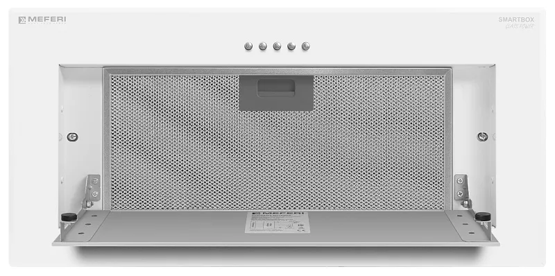 Вытяжка кухонная MEFERI SMARTBOX60WH GLASS POWER, 60 см, встраиваемая, белая, стекло, производительность 900 м3/ч, 3 скорости, низкий уровень шума, режимы отвод и рециркуляция, гарантия 3 года
