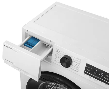 Стиральная машина с инвертором и паром узкая MEFERI MFW061014WH SLIM LIGHT отдельностоящая белая, глубина 34 см, загрузка 6,5 кг Стиральная машина с инвертором и паром узкая MEFERI MFW061014WH SLIM LIGHT отдельностоящая белая, глубина 34 см, загрузка 6,5 кг