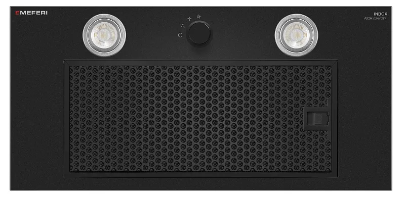 Вытяжка кухонная MEFERI INBOX60BK PUSH COMFORT, 60 см, встраиваемая, черная, производительность 950 м3/ч, 3 скорости, с утапливаемым переключателем, низкий уровень шума, режимы отвод и рециркуляция, гарантия 3 года