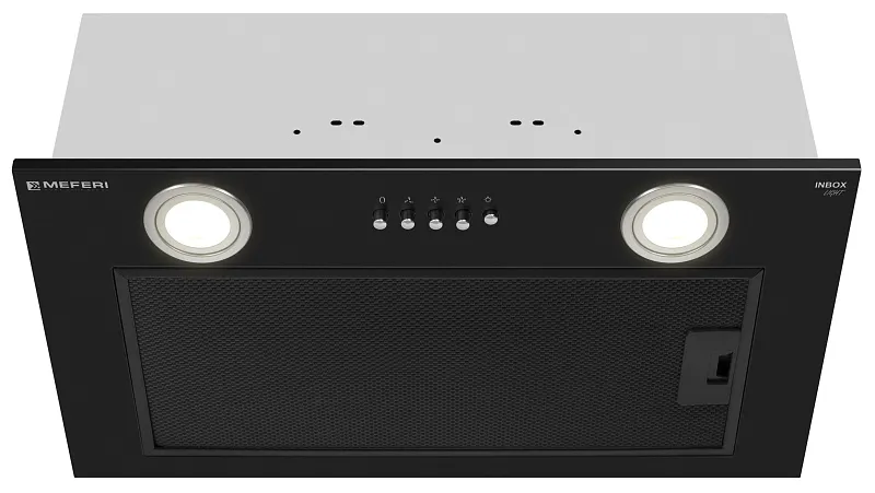 Вытяжка кухонная MEFERI INBOX52BK LIGHT, 52 см, встраиваемая, черная, производительность 650 м3/ч, 3 скорости, низкий уровень шума, режимы отвод и рециркуляция, гарантия 3 года