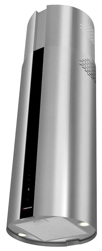 Вытяжка кухонная цилиндрическая островная MEFERI TUBE40IX ISLA COMFORT PLUS, 40 см, серая, производительность 1200 м3/ч, 5 скоростей, режимы отвод и рециркуляция, сенсорное управление, гарантия 3 года