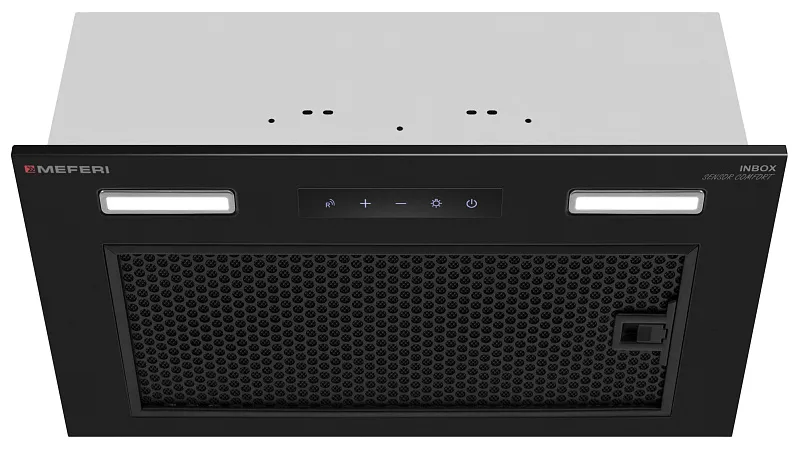 Вытяжка кухонная MEFERI INBOX52BK SENSOR COMFORT, 52 см, встраиваемая, черная, производительность 950 м3/ч, 3 скорости, низкий уровень шума, режимы отвод и циркуляция, сенсорное управление, пульт дистанционного управления, гарантия 3 года