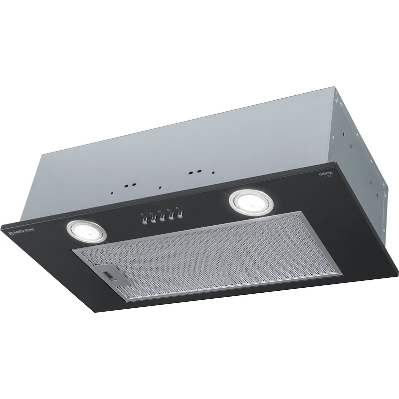 Вытяжка кухонная MEFERI INBOX60BK LIGHT, 60 см, черная, производительность 650 м3/час,  3 скорости, низкий уровень шума, режимы отвод и рециркуляция, гарантия 3 года