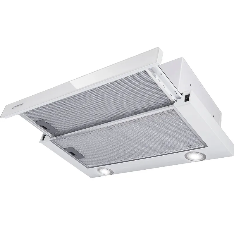 Вытяжка телескопическая кухонная MEFERI SLIDEBOX60WH GLASS ULTRA, 60 см, белая, стекло, производительность 850 м3/ч, 2 скорости, низкий уровень шума, режимы отвод и рециркуляция, гарантия 3 года