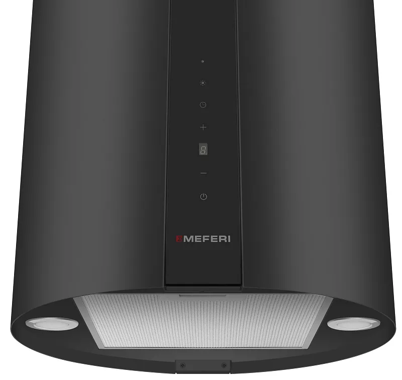 Вытяжка кухонная цилиндрическая островная MEFERI TUBE40BK ISLA COMFORT PLUS, 40 см, черная, производительность 1200 м3/ч, 5 скоростей, режимы отвод и рециркуляция, сенсорное управление, гарантия 3 года