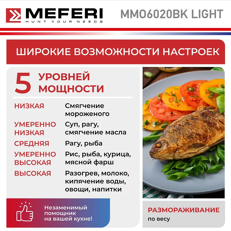 Микроволновая печь встраиваемая MEFERI MMO6020BK LIGHT
