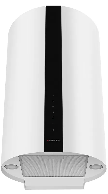 Вытяжка кухонная цилиндрическая настенная MEFERI TUBE40WH COMFORT PLUS, 40 см, белая, производительность 1200 м3/ч, 5 скоростей, низкий уровень шума, режимы отвод и рециркуляция, сенсорное управление, гарантия 3 года