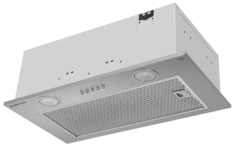 Вытяжка кухонная MEFERI INBOX52IX POWER, 52 см, встраиваемая, серая, производительность 900 м3/ч, 3 скорости, низкий уровень шума, режимы отвод и рециркуляция, гарантия 3 года