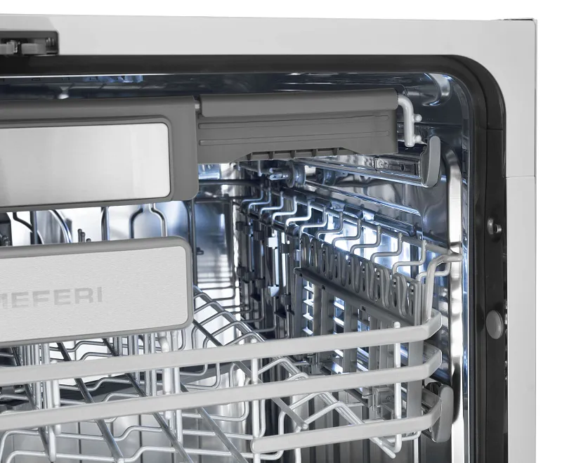 Посудомоечная машина встраиваемая с инвертором MEFERI MDW6093 LUXE 60 см, 16 комплектов посуды, 6 программ, автооткрывание, аквастоп, проекция обратного отсчёта времени, внутренняя подсветка, половинная загрузка, отсрочка
