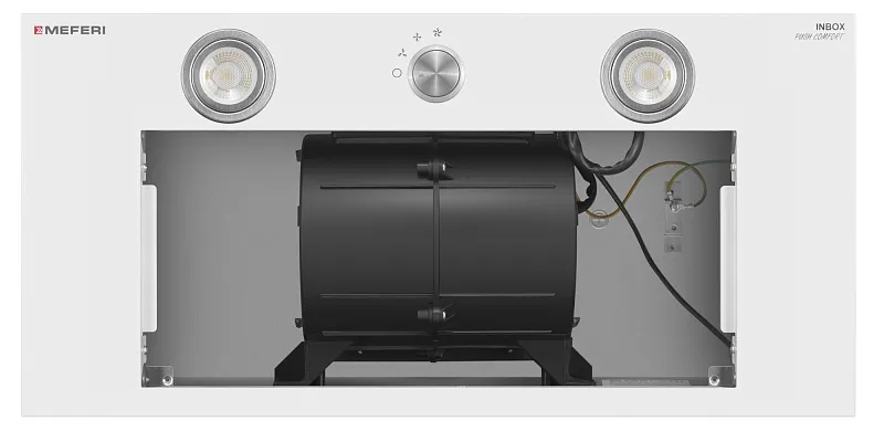 Вытяжка кухонная MEFERI INBOX60WH PUSH COMFORT, 60 см, встраиваемая, белая, производительность 950 м3/ч, 3 скорости, с утапливаемым переключателем, низкий уровень шума, режимы отвод и рециркуляция, гарантия 3 года