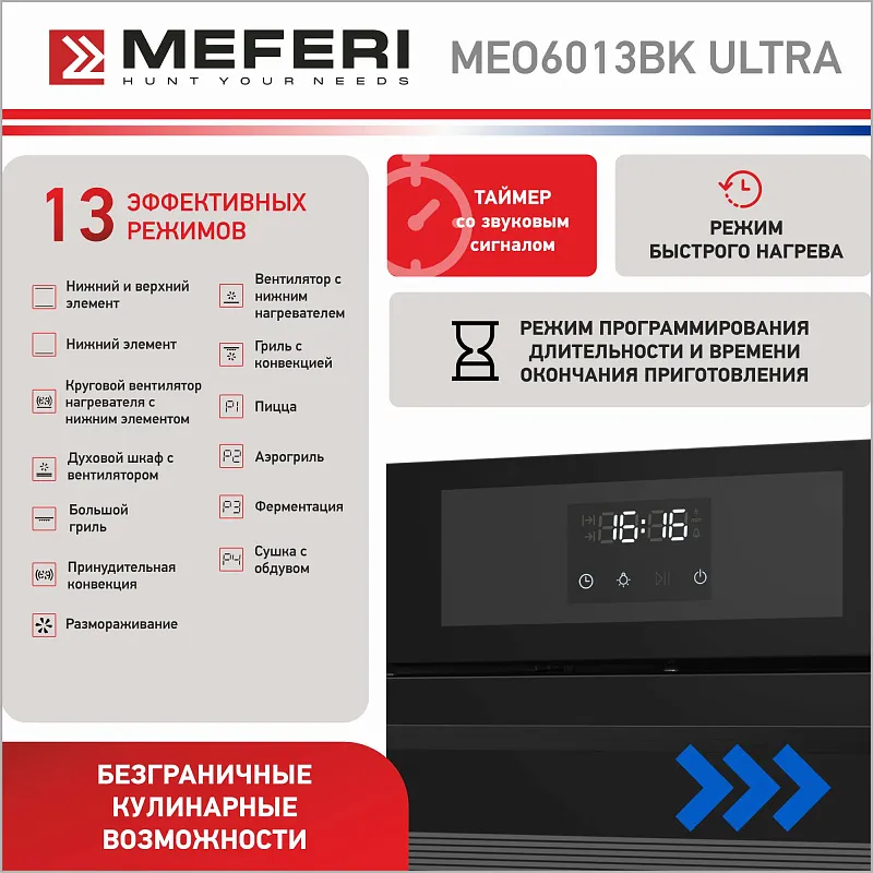 Духовой шкаф электрический MEFERI MEO6013BK ULTRA