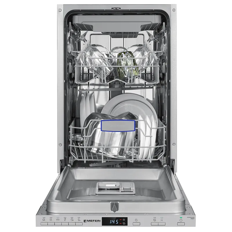 Посудомоечная машина узкая встраиваемая MEFERI MDW4563 POWER, 45 см, 10 комплектов посуды, 6 программ, защита от протечек, половинная загрузка, отсрочка, таймер - изображение posudomoechnaya_mashina_vstraivaemaya_mdw4563_power  