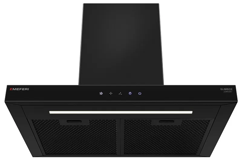 Вытяжка кухонная MEFERI SLIMBOX60BK COMFORT, 60 см, купольная, черная, производительность 950 м3/ч, 3 скорости, низкий уровень шума, режимы отвод и рециркуляция, гарантия 3 года