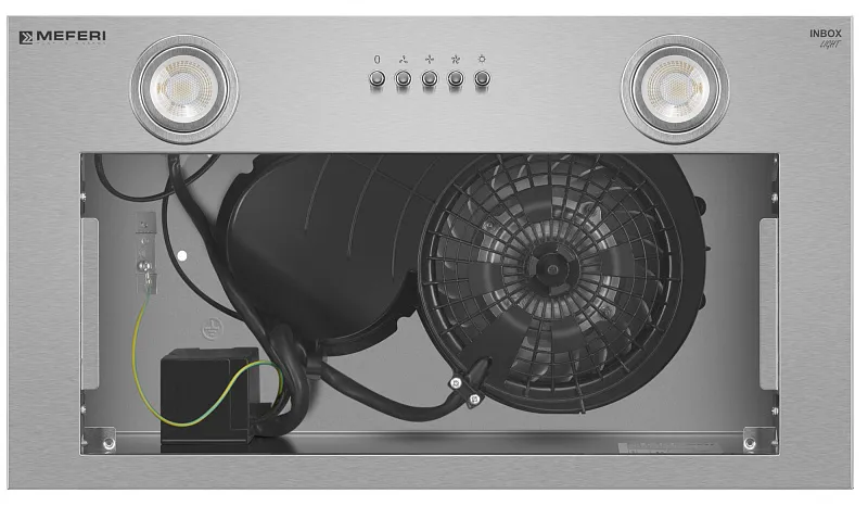 Вытяжка кухонная MEFERI INBOX52IX LIGHT, 52 см, встраиваемая, серая, производительность 650 м3/ч, 3 скорости, низкий уровень шума, режимы отвод и рециркуляция, гарантия 3 года