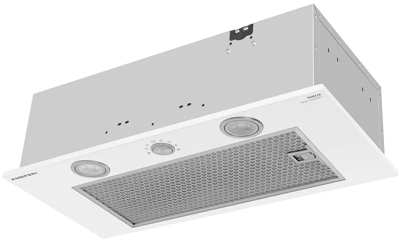 Фото vytyazhka_polnovstraivaemaya_inbox60wh_push_comfort на сайте meferi-home.ru Вытяжка кухонная MEFERI INBOX60WH PUSH COMFORT, 60 см, встраиваемая, белая, производительность 950 м3/ч, 3 скорости, с утапливаемым переключателем, низкий уровень шума, режимы отвод и рециркуляция, гарантия 3 года - изображение vytyazhka_polnovstraivaemaya_inbox60wh_push_comfort